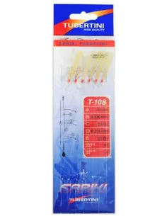 Tubertini Sabiki T-108 – Beam with Tinsel and Natural Leather Hooks for Pelagic Fish