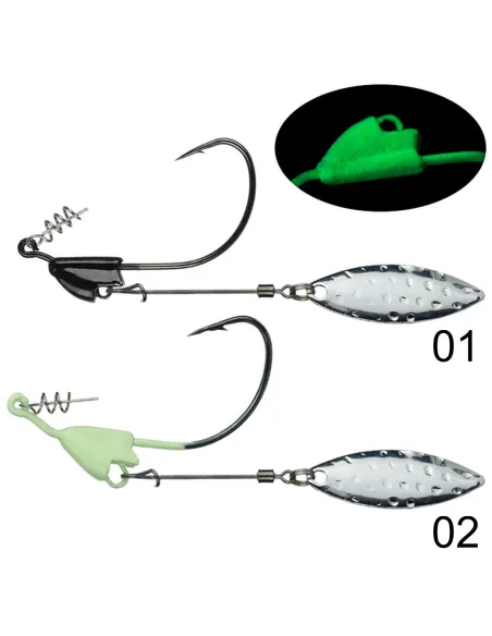 KOLPO Hook for Silicone Bait 2 pcs – Waving Blade, Black Bass and Pike, Black or Green