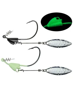 KOLPO Amo per Esche Siliconiche 2 pz – Paletta Ondulante, Black Bass e Luccio, Black o Green Ami Spinning Kolpo
