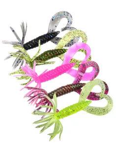 Kolpo Soft Worm Falcetti 7 cm 1,8 g – Doppia Coda e Ombrello, 5 pz, 5 Colori, Alta Attrattività Siliconici Kolpo