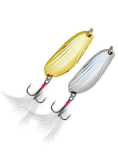 Kolpo Spoon 5g con Ancoretta e Piuma – Spoon oro/argento per trote e predatori, 1 pz Ondulanti Kolpo