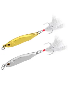 Kolpo Metal Jig Gold & Silver Pesca Verticale con Ancoretta e Piuma – 7/10/15/20 g Jig Kolpo