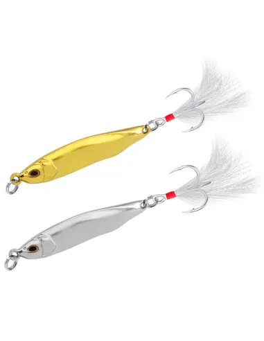 Kolpo Metal Jig Gold & Silver Vertical Fishing with Treble Hook and Feather – 7/10/15/20 g