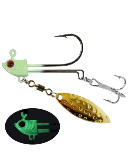 Kolpo Testa Piombata con Amo, Ancoretta e Paletta Rotante 7-10-17g Silver/Glow 2pz Spinning Home Kolpo