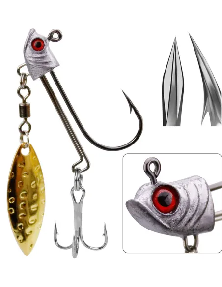 Kolpo Testa Piombata con Amo, Ancoretta e Paletta Rotante 7-10-17g Silver/Glow 2pz Spinning Home Kolpo