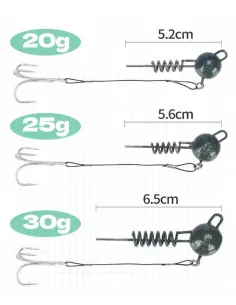 olpo Testa Piombata con Ancoretta 20-25-30g per Soft Lure e Worm Spinning Mare e Acqua Dolce 1pz Teste Piombate Kolpo