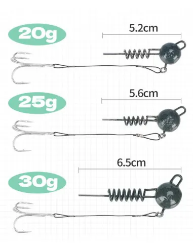olpo Jig Head with Treble Hook 20-25-30g for Soft Lure and Worm Spinning Sea and Freshwater 1pc