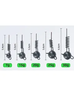 Kolpo Testa Piombata per Soft Worm con Spirale 7-15-20-25-30g Jig Head Spinning Mare e Lago 2pz Teste Piombate Kolpo