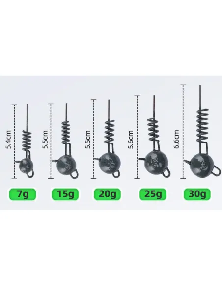 Kolpo Testa Piombata per Soft Worm con Spirale 7-15-20-25-30g Jig Head Spinning Mare e Lago 2pz Teste Piombate Kolpo
