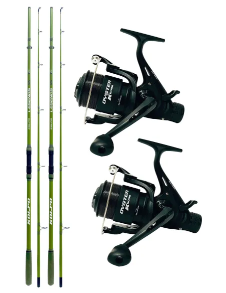 Kolpo Combo Carpfishing 2 Canne Legends Ten 10’ 3 lb + 2 Mulinelli 6000 Free Spool Precaricati Kit da pesca Carpfishing Kolpo