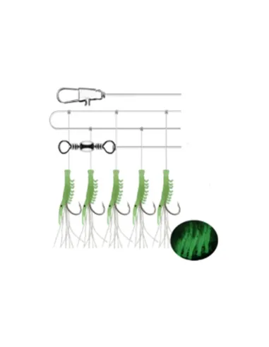 Kolpo Glow Shrimp Sabiki 5 Ami Euro Hook – Luminous Rig for Horse Mackerel, Horse Mackerel, and Mackerel
