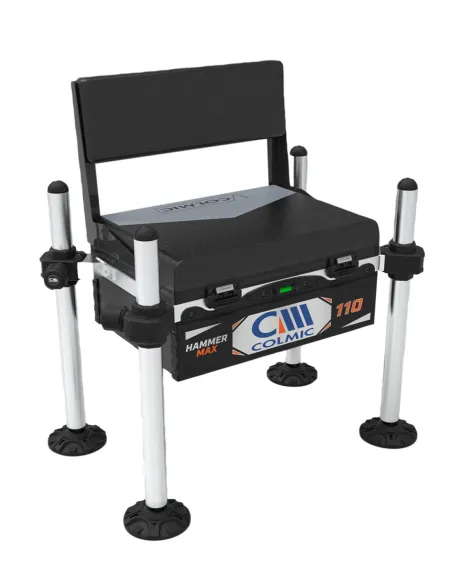 Colmic Hammer Max 100/110 – Compact and Customizable Fishing Seat Boxes with Compartment and Reclining Backrest