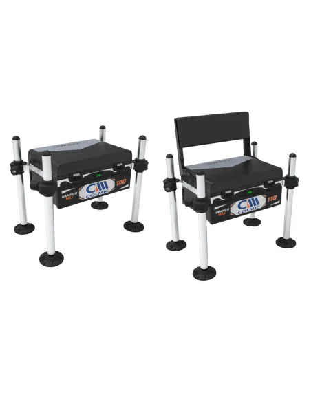 Colmic Hammer Max 100/110 – Compact and Customizable Fishing Seat Boxes with Compartment and Reclining Backrest