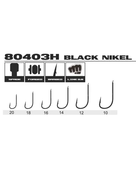 Kolpo Brutale 80403H Fishing Hooks with Black Nickel Spade, Forged, 0.5 mm Wire, Barb - 20 Pieces