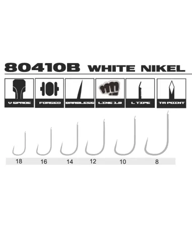 Kolpo Ami da Pesca Brutale 80410B White Nickel con Paletta Forgiati Filo 1.0 mm Senza Ardiglione – 20 Pezzi Ami Paletta da Pe...