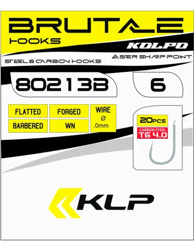 Kolpo Brutale 80213B White Nickel Forged Fishing Hooks with Spade and Barb, 2.0 mm Wire – Pack of 20