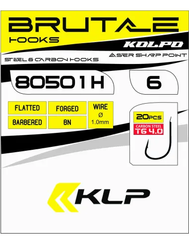 Kolpo Brutale 80501H Black Nickel Forged Fishing Hooks with Spade and Super Cut Tip – Pack of 20