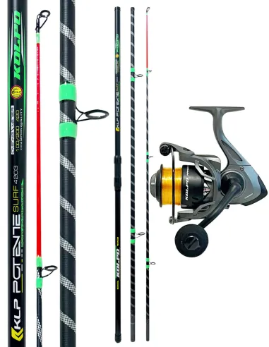 Kolpo Combo Surfcasting Rod 3 Sections + Nanga Reel with Nylon Included Beach Sea Fishing