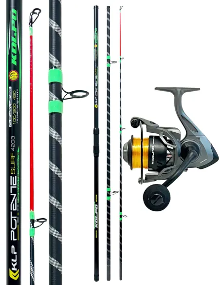 Kolpo Combo Surfcasting Canna 3 Sezioni + Mulinello Nanga con Nylon Incluso Pesca Spiaggia Mare Kit Surfcasting Kolpo
