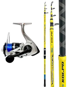 Kolpo Combo Surfcasting Prospettica + Mulinello Genio con Filo Canna Telescopica Mare 180 g Surf Fishing Kit Surfcasting Kolpo