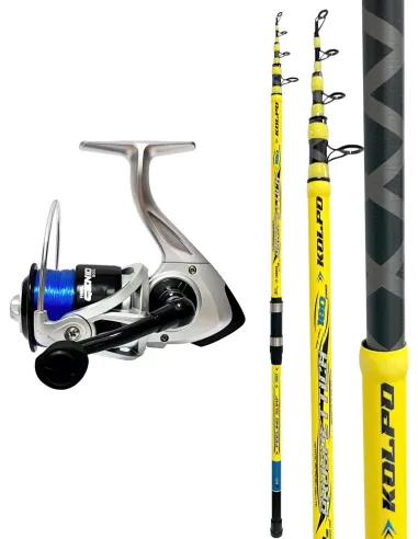 Kolpo Combo Surfcasting Prospettica + Mulinello Genio con Filo Canna Telescopica Mare 180 g Surf Fishing Kit Surfcasting Kolpo