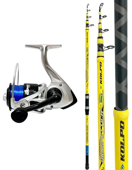 Kolpo Combo Surfcasting Prospettica + Mulinello Genio con Filo Canna Telescopica Mare 180 g Surf Fishing Kit Surfcasting Kolpo