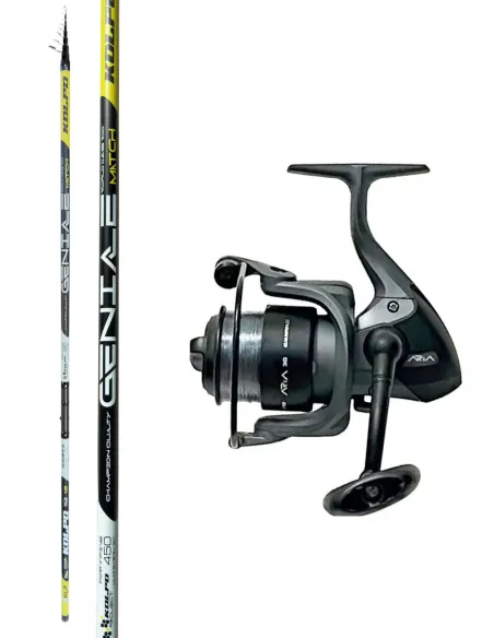 Kolpo Combo Match Bombarda Geniale 4,50 m + Mulinello Aria 3000 con Nylon Pesca Mare Lago Galleggiante Kit Bolognese Kolpo