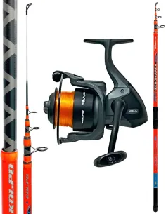 Kolpo Combo Surfcasting Power Fiber 4,20 m 200 g + Aria 6000 con Nylon Canna Mare Pesca Spiaggia Kit Surfcasting Kolpo