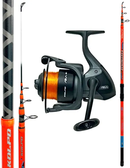 Kolpo Combo Surfcasting Power Fiber 4,20 m 200 g + Aria 6000 con Nylon Canna Mare Pesca Spiaggia Kit Surfcasting Kolpo