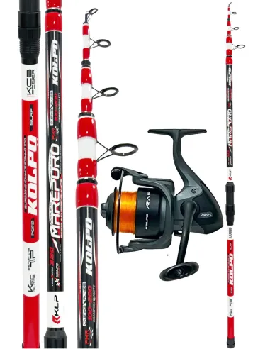 Combo Surfcasting Kolpo Marepuro 3,90/4,20 m 100-200 g + Mulinello Aria 6000 con Nylon Mare Kit Surfcasting Kolpo