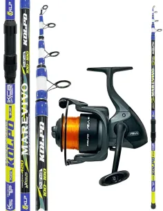 Combo Surfcasting Kolpo Marevivo 3,90/4,20 m 100-180 g + Mulinello Aria 6000 con Nylon Pesca Mare Pronto Uso Kit Surfcasting ...