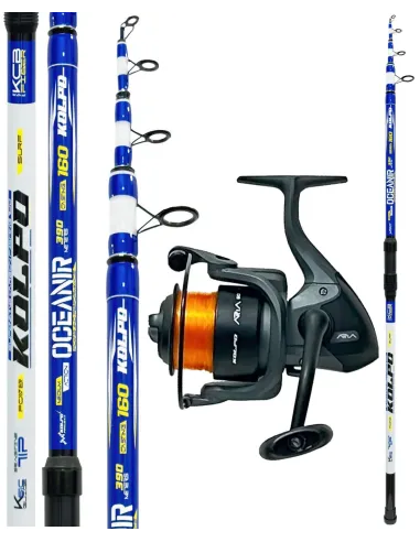 Kolpo Oceanir Surfcasting Combo 3.90-4.20 m 160 g + Aria 6000 Reel with Nylon Ready for Sea Fishing