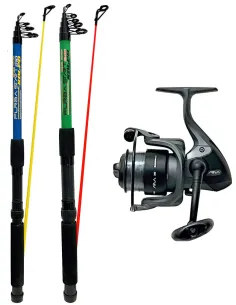 Kolpo Furba Star Combo Pesca Telescopica Travel 2,10-2,40 m 10-90 g + Mulinello Aria 3000 con Nylon Kit Spinning Kolpo