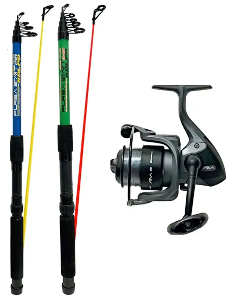 Kolpo Furba Star Combo Pesca Telescopica Travel 2,10-2,40 m 10-90 g + Mulinello Aria 3000 con Nylon Kit Spinning Kolpo