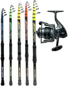 Kolpo Combo Furba Power Travel + Mulinello Aria 3000 con Nylon Incluso | Canna Telescopica da Viaggio Kit Spinning Kolpo