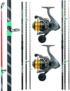 Combo Surfcasting Kolpo 2 Canne 3 Sezioni + 2 Mulinelli Nanga con Nylon Mare Kit Surfcasting Kolpo