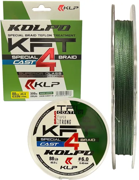 Kolpo KFT Braid 300 m 4 Capi Verde – Trecciato da Pesca ad Alta Resistenza e Sensibilità Trecciati Kolpo